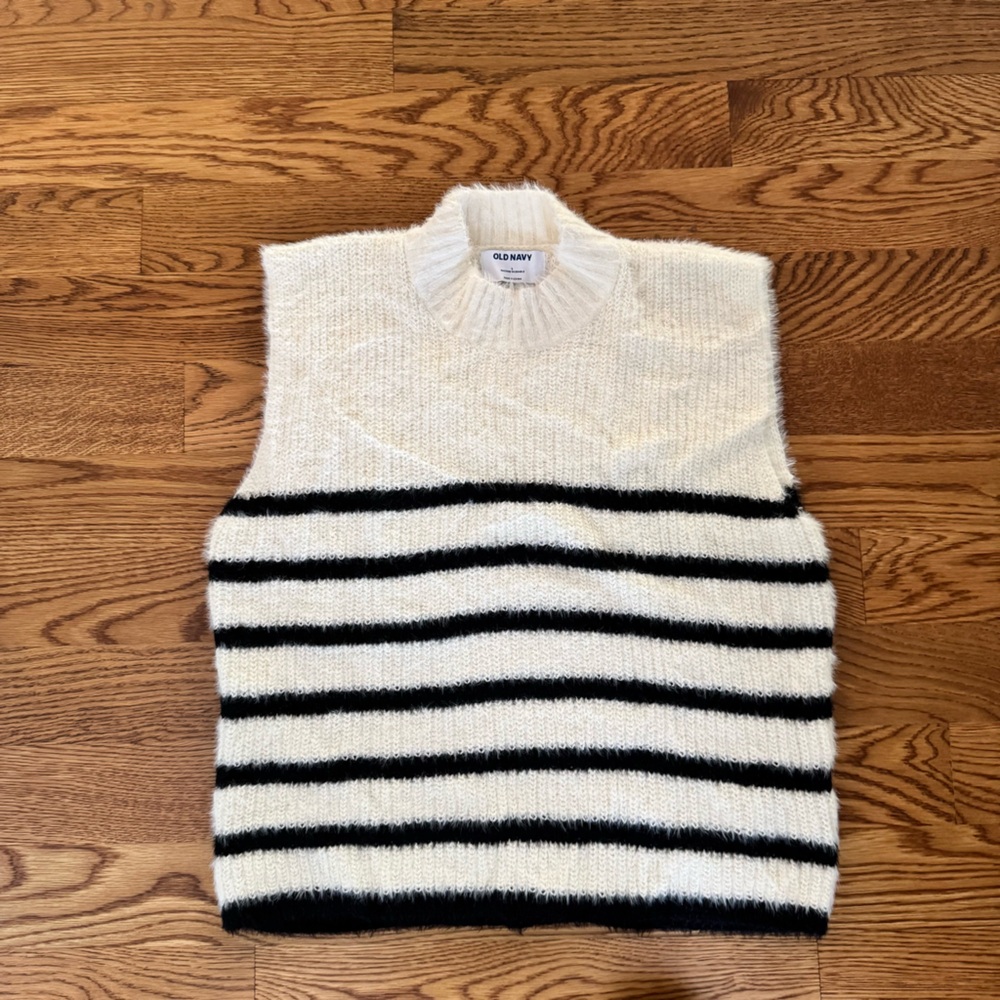 Old Navy Cream and Black Striped Turtleneck Sweater Vest
